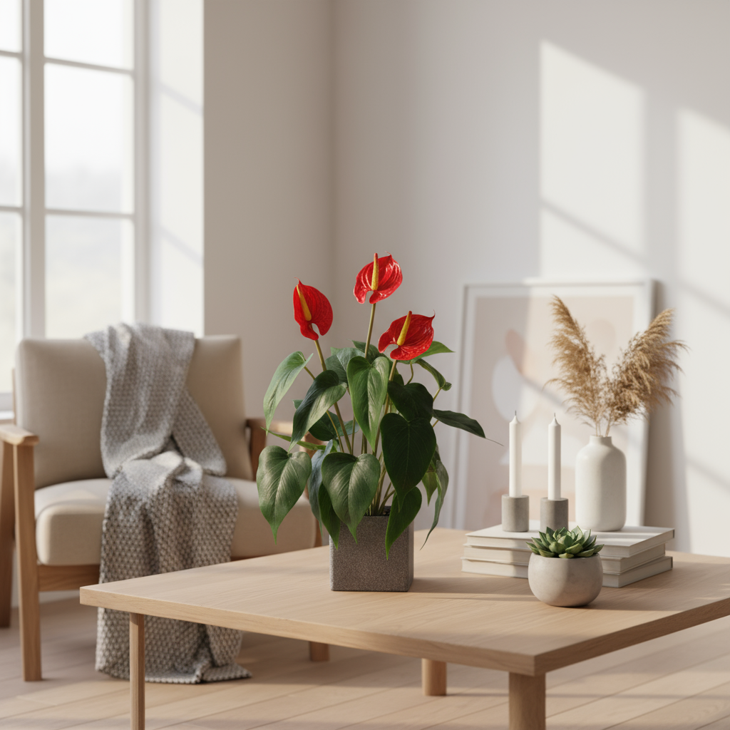 Punainen anthurium ruukussa