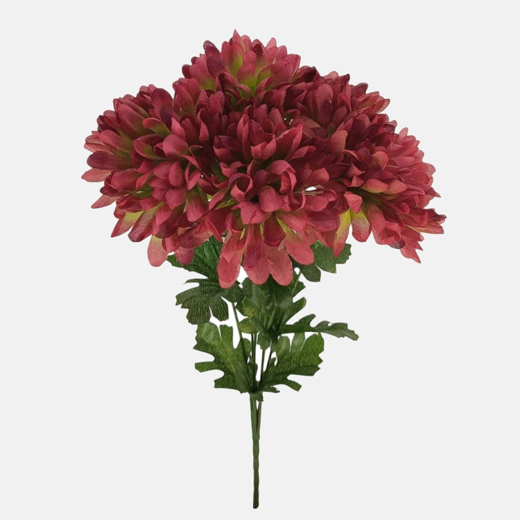 Krysanteemi x 5 tekokukkakimppu burgundy/vihreä - Tekokukat.fi