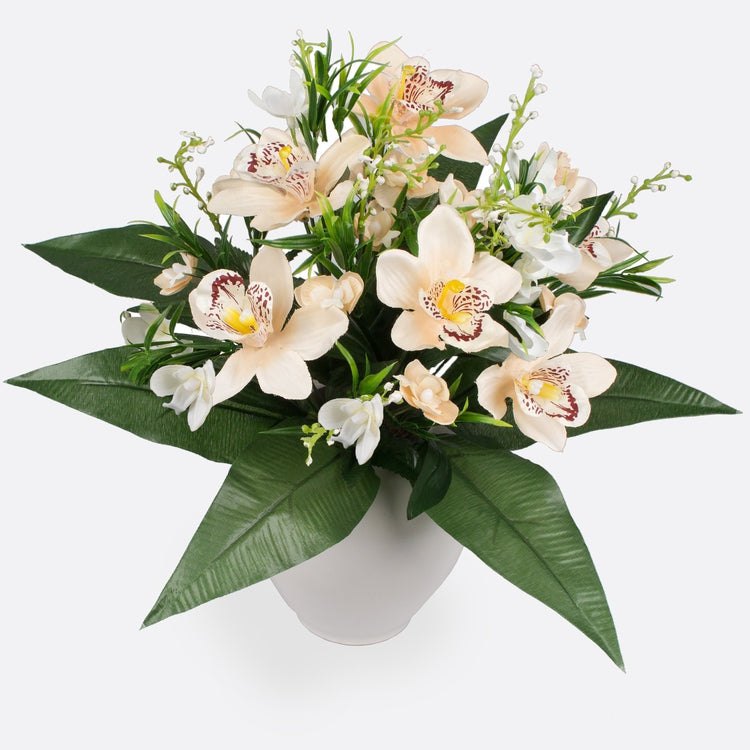 Orkidea x 13 tekokukkakimppu dk. kermainen - Tekokukat.fi