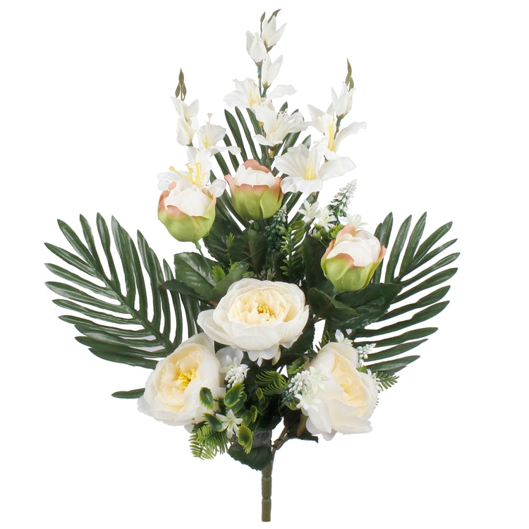 Pioni/Gladiolus tekokukkakimppu kermainen - Tekokukat.fi