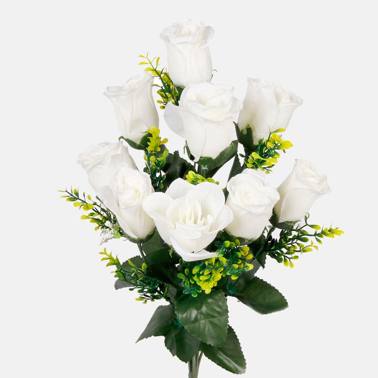 Rosebud x 9 tekokukkakimppu kermainen - Tekokukat.fi