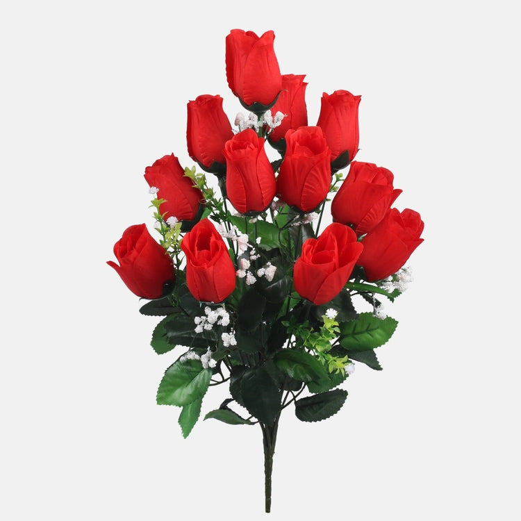 Ruusu silmussa x 12 tekokukkakimppu punainen - Tekokukat.fi