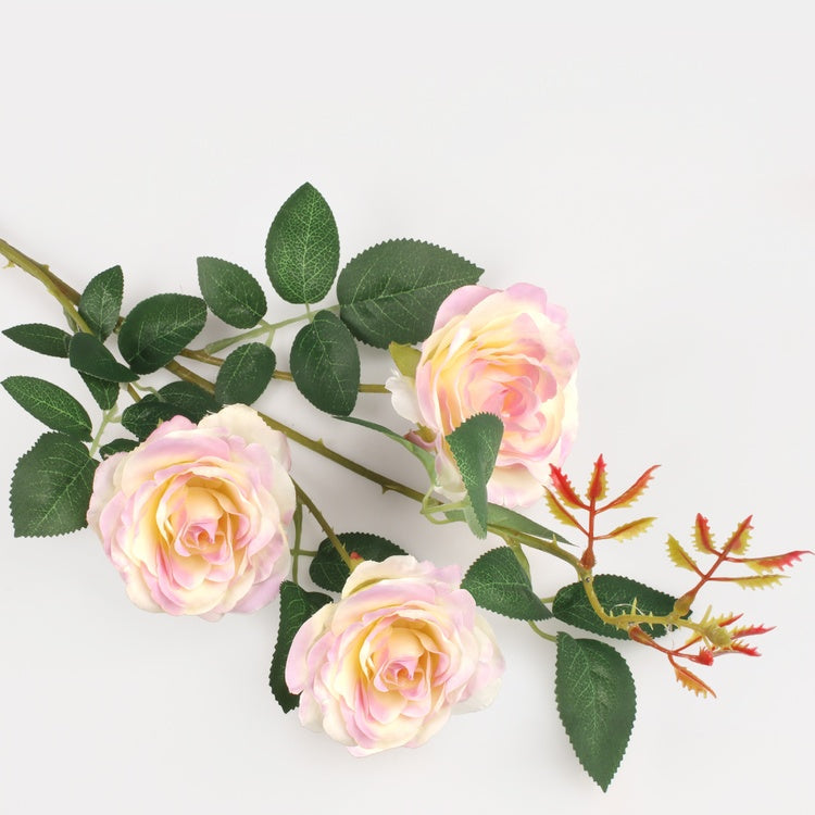 Villiruusu x 3 tekokukka kermanvärinen/vaaleanpunainen reuna - Tekokukat.fi