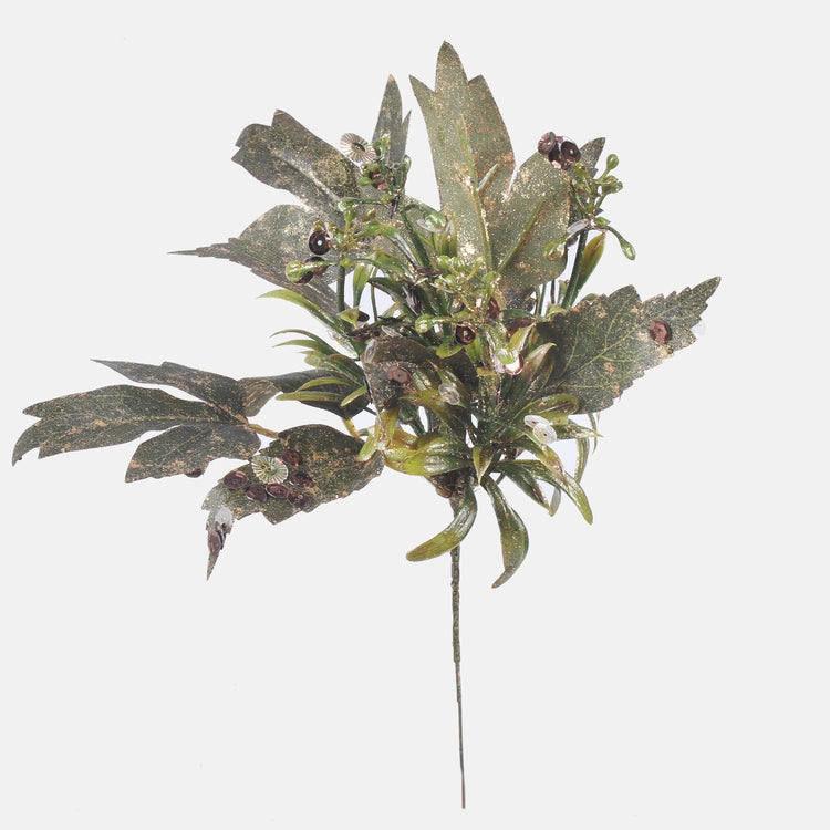 Kimalteleva oksa, jossa paljetteja huipussa Dk. Vihreä/kulta - Tekokukat.fi