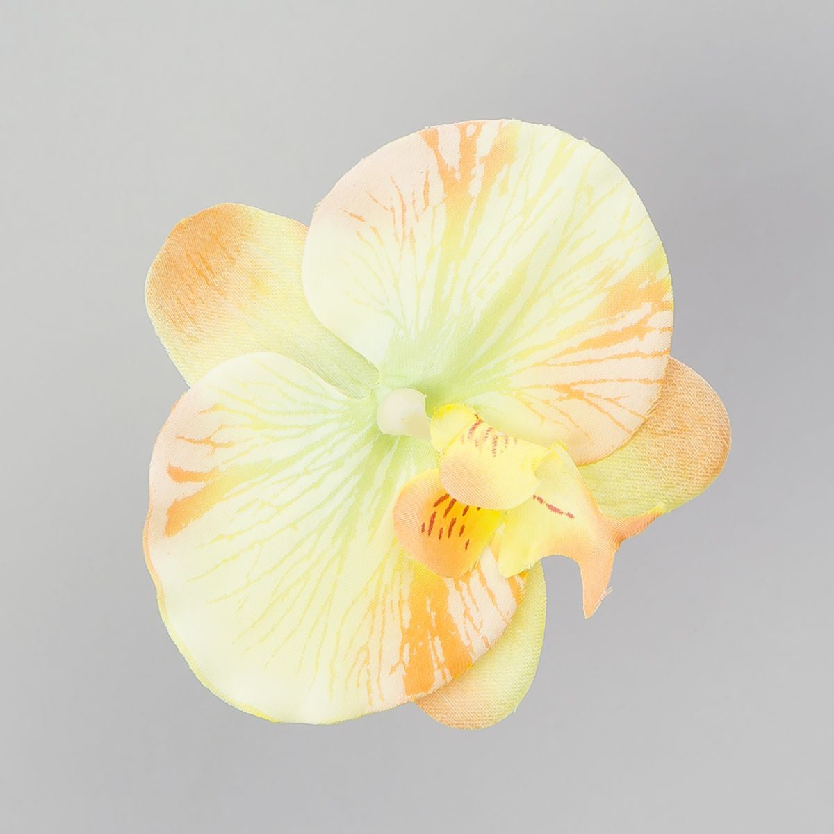 Keltainen tekoorkidean kukkapää, satiini, 11 cm, 12 kpl