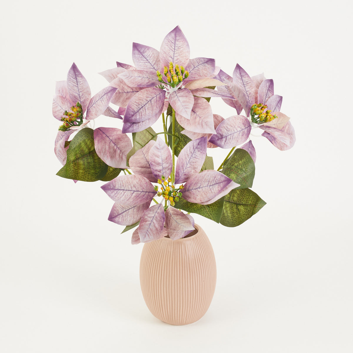 Kerma/violetti joulutähti – tekokukkakimppu, 50 cm