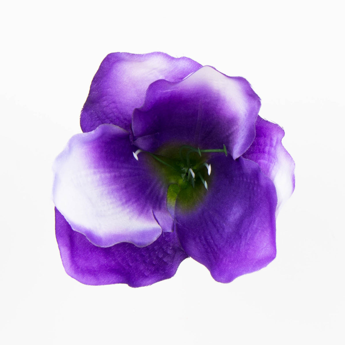 Liila/vihreä amaryllis – tekokukkapää, satiini, 13 cm, 12 kpl