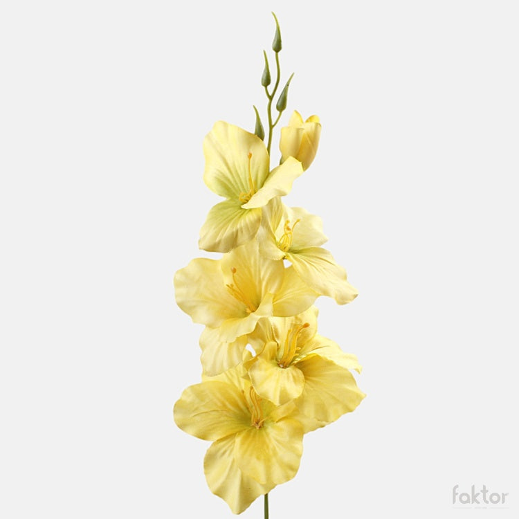 Gladiolus satiini tekokukka keltainen/vihreä keskus - Tekokukat.fi