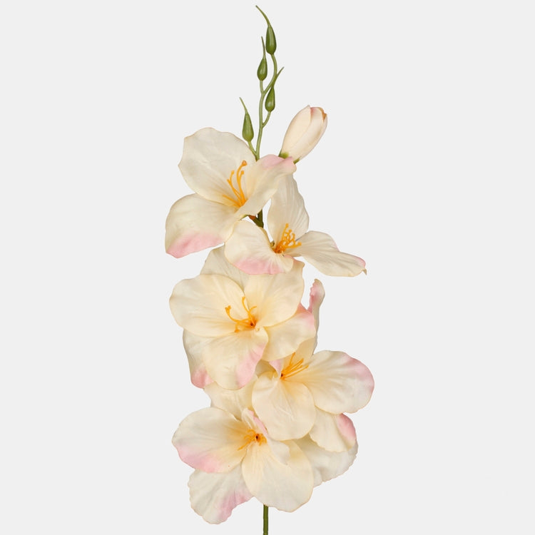 Satiinigladiolus tekokukka vaaleankeltainen/vaaleanpunainen reuna - Tekokukat.fi