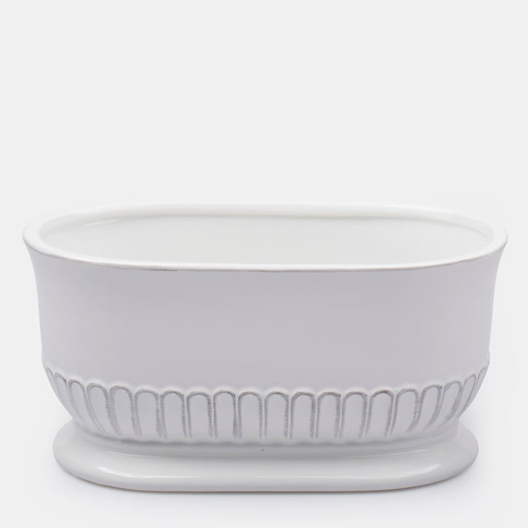 Ovaler weißer Keramik-Blumentopf 27,5 cm – Tekokukat