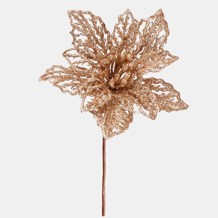 Champagnerfarbener Glitzer-Weihnachtsstern Kunstblume 20 cm