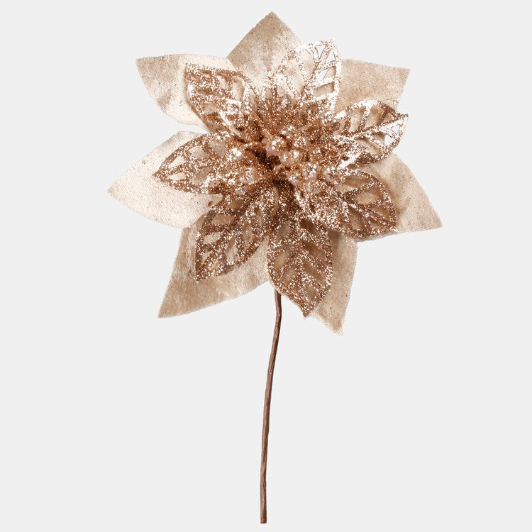 Weihnachtsstern Champagner Kunstblume Glitter 24 cm