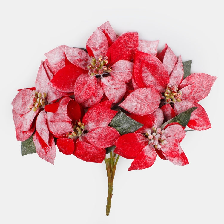 Bereifter roter Weihnachtsstern Kunstblumenstrauß 47 cm
