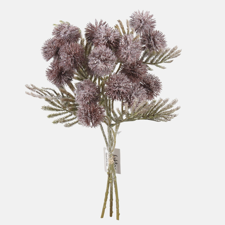 Lumen peittämä echinops-kimppu tekokukkakimppu liila