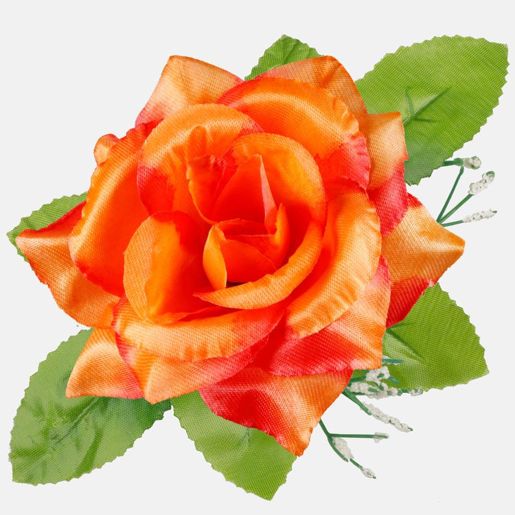 Satiiniruusu lehtineen Oranssi - Tekokukat.fi