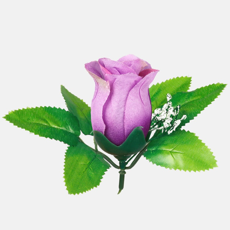 Ruusunuppu lehtineen T.T. Lila - Tekokukat.fi
