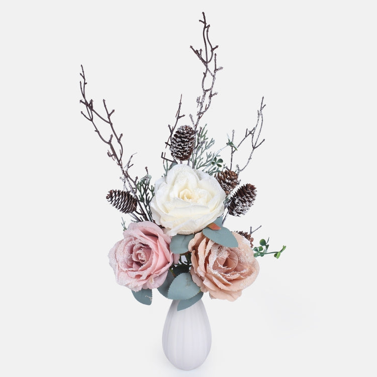 Weihnachtliche Rose Kunstblütenzweig zufällige Farbe 45 cm
