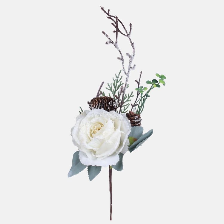 Cremefarbene Rose Kunstblumenstiel Weihnachten 45 cm
