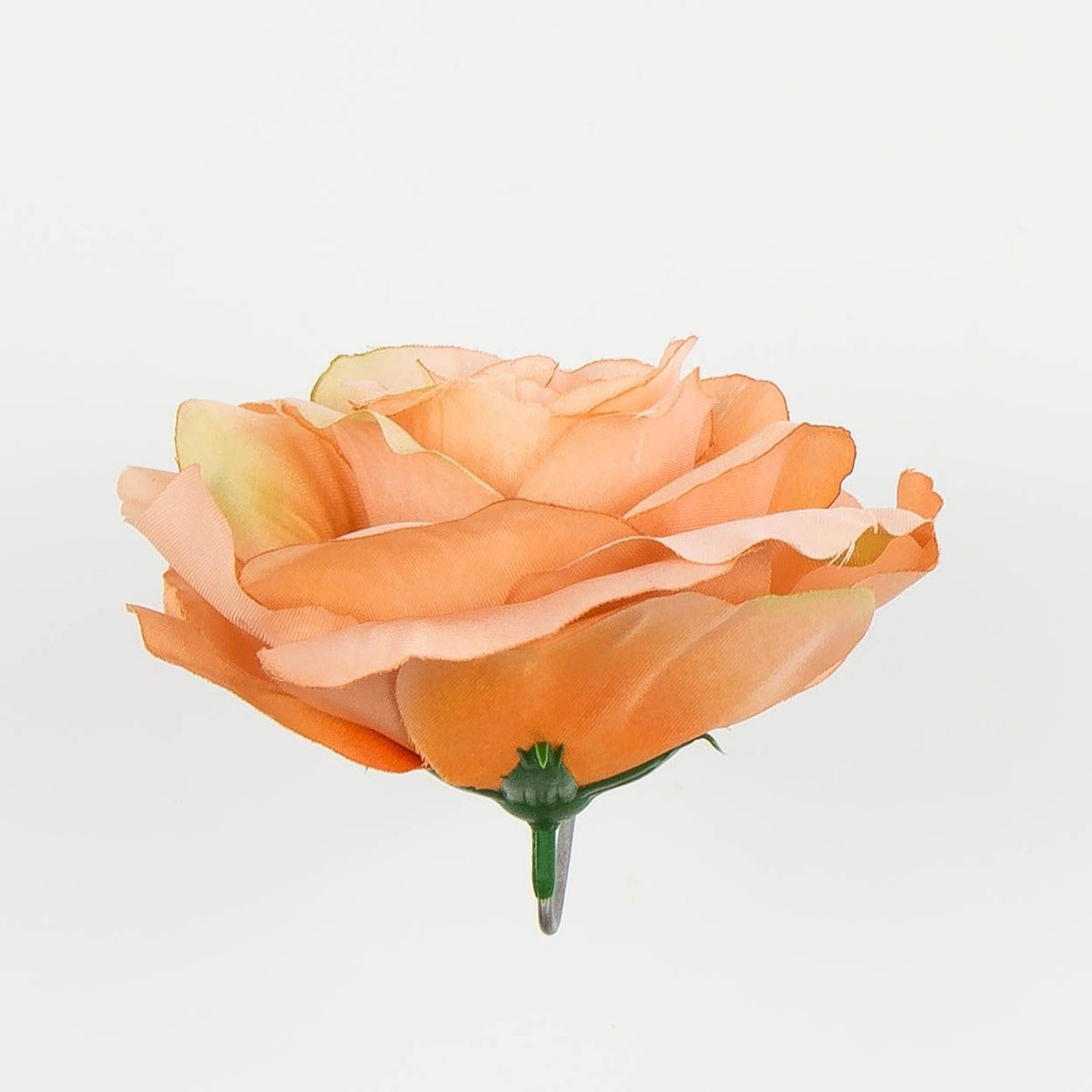 Vaalea/oranssi/vihreä tekoruusun kukkapää, satiini, 7 cm, 12 kpl