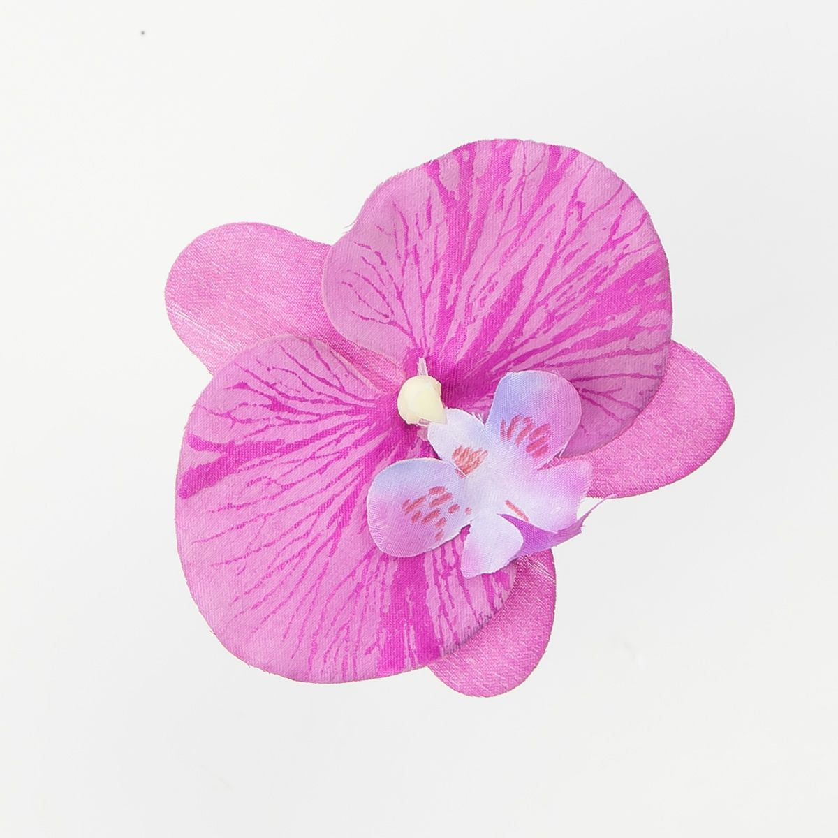 Vaalea violetti tekoorkidean kukkapää, satiini, 11 cm, 12 kpl
