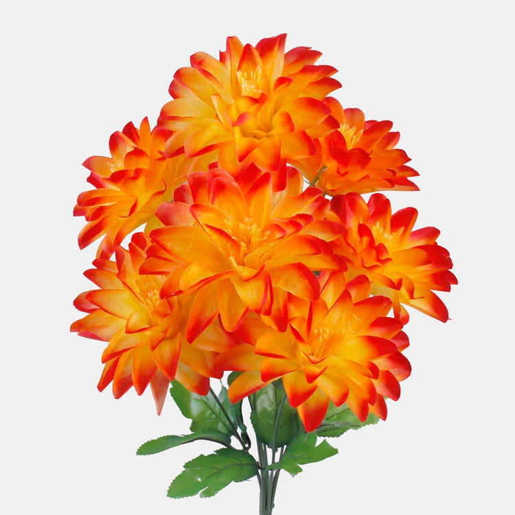 Dahlia x 7 tekokukkakimppu oranssi/punainen reuna - Tekokukat.fi