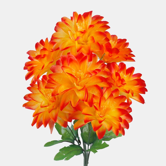 Dahlia x 7 tekokukkakimppu oranssi/punainen reuna - Tekokukat.fi