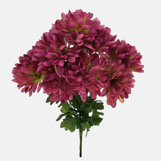 Krysanteemi x 9 tekokukkakimppu burgundy/vihreä - Tekokukat.fi