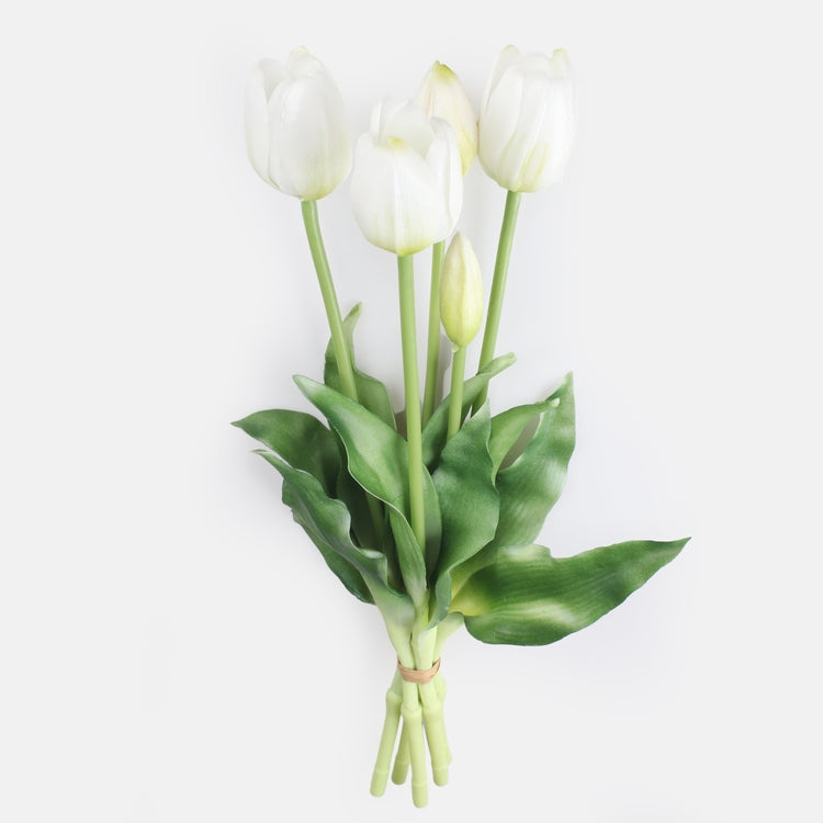 Kumitulppaanikimppu x 5 tekokukkakimppu valkoinen - Tekokukat.fi
