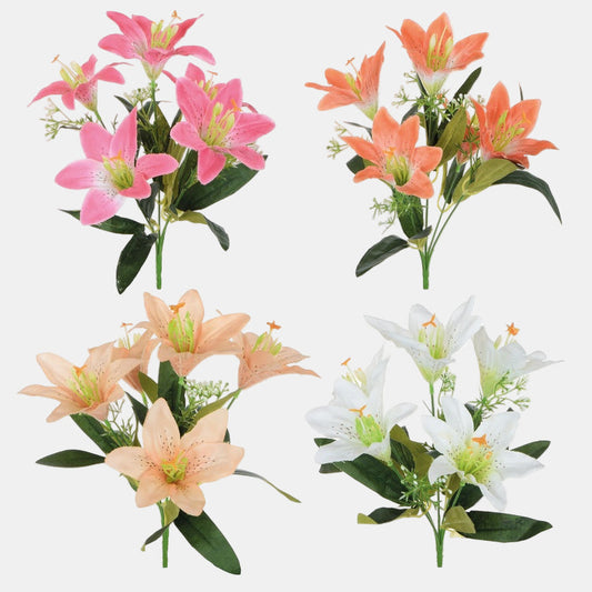 Lilja tekokukkakimppu satunnainen väri - Tekokukat.fi