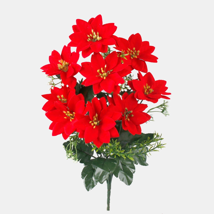 Punainen joulutähtikimppu 9 kukkaa - Tekokukat