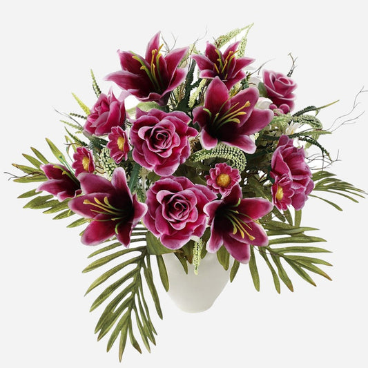 Rose/Lily tekokukkakimppu burgundia - Tekokukat.fi