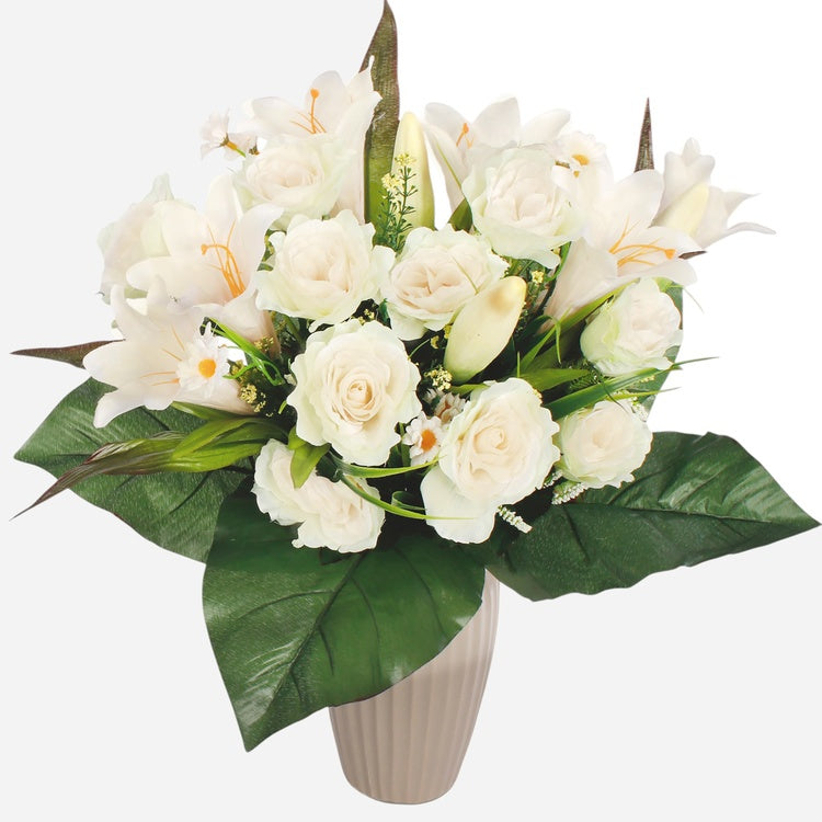 Rose/Lily tekokukkakimppu kermainen/vihreä - Tekokukat.fi