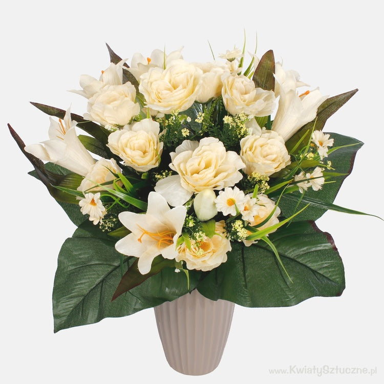 Rose/Lily tekokukkakimppu vaaleankeltainen - Tekokukat.fi