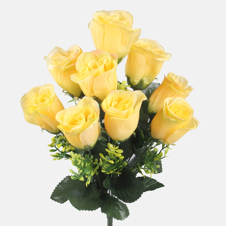 Rosebud x 9 tekokukkakimppu keltainen - Tekokukat.fi