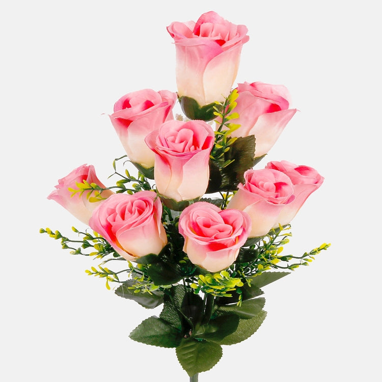 Rosebud x 9 tekokukkakimppu t.t. pinkki - Tekokukat.fi