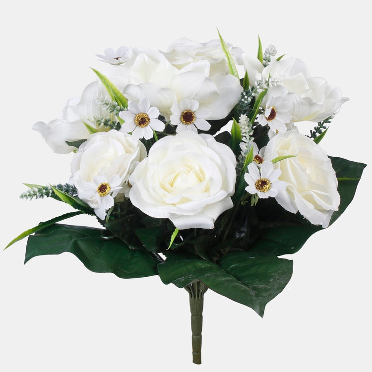 Ruusu/Magnolia tekokukkakimppu kermainen - Tekokukat.fi