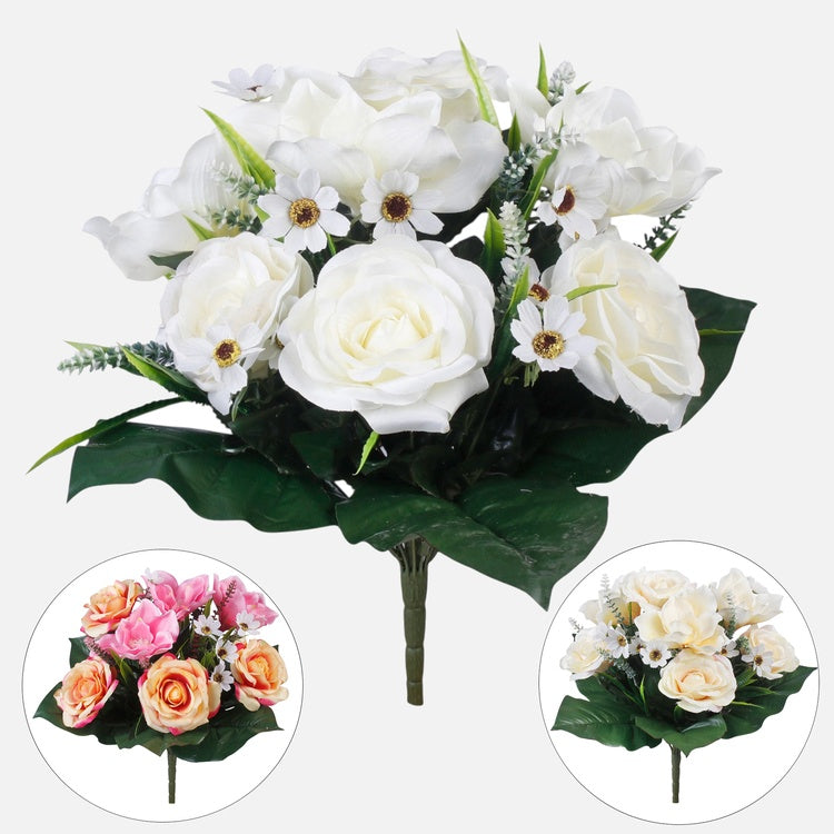 Ruusu/Magnolia tekokukkakimppu satunnainen väri 1 - Tekokukat.fi