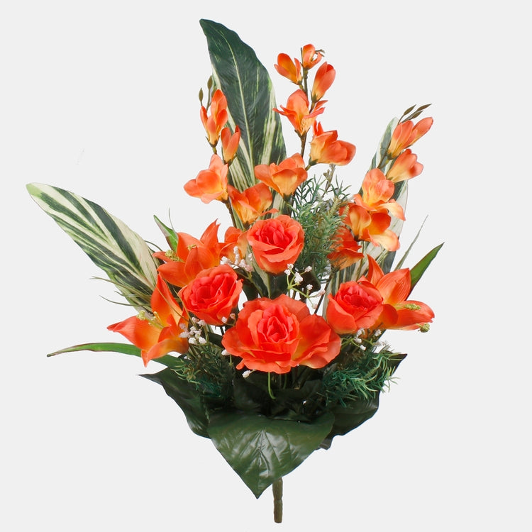 Ruusu/lilja/gladiolus tekokukkakimppu oranssi - Tekokukat.fi