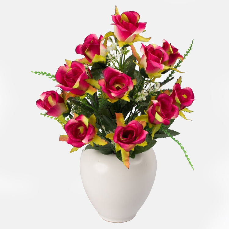 Ruusu x 12 tekokukkakimppu burgundy/vihreä - Tekokukat.fi