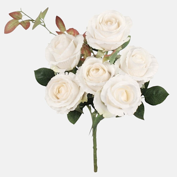 Ruusukimppu x 6 tekokukkakimppu kermainen - Tekokukat.fi