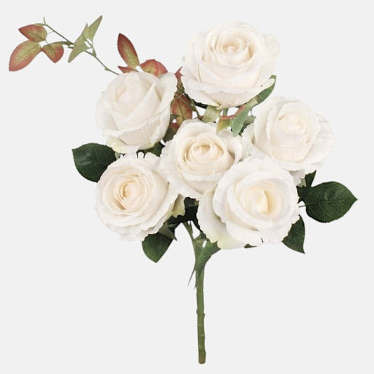 Ruusukimppu x 6 tekokukkakimppu kermainen - Tekokukat.fi