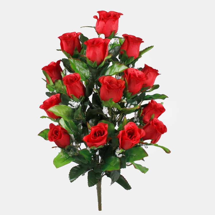 Ruusunnuppu x 15 tekokukkakimppu punainen - Tekokukat.fi