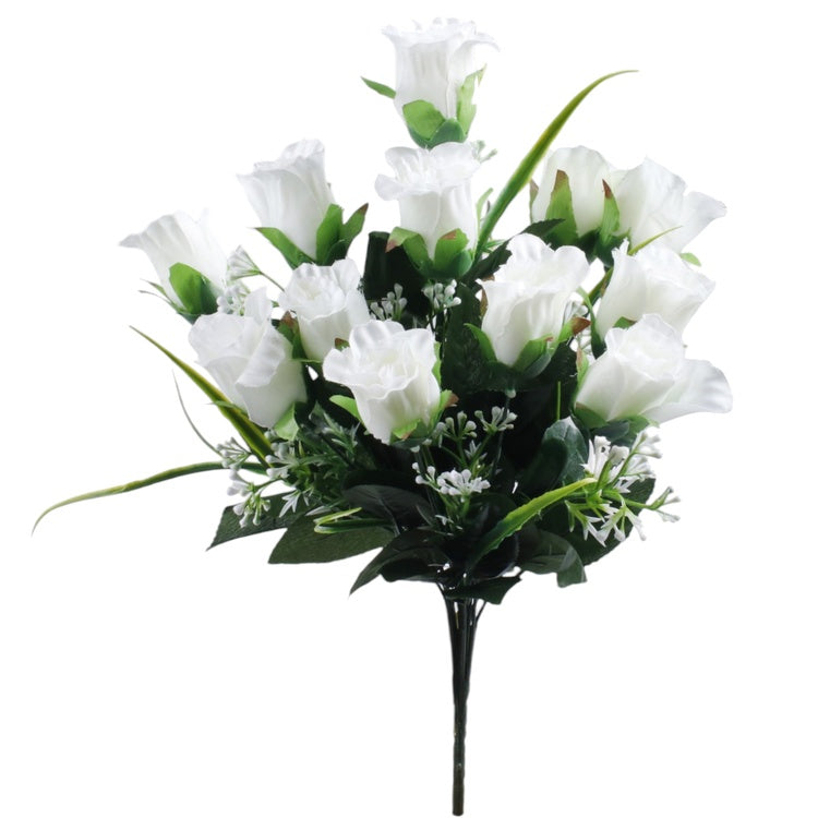 Ruusunuppu x 12 tekokukkakimppu kermainen - Tekokukat.fi