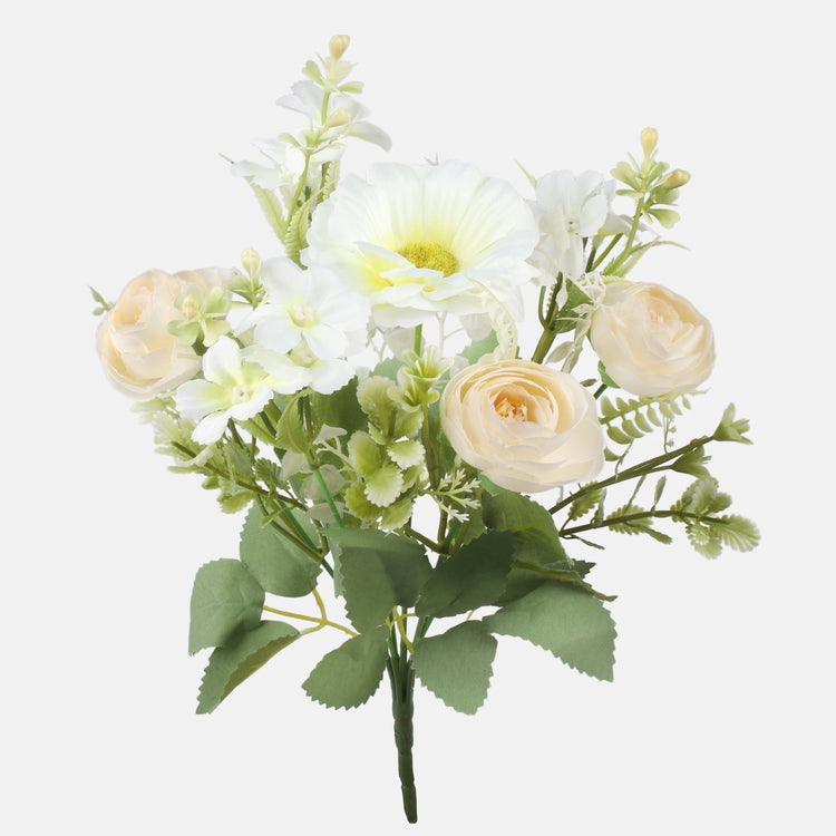 Zinnia/Camellia -kimppu tekokukkakimppu kermainen - Tekokukat.fi