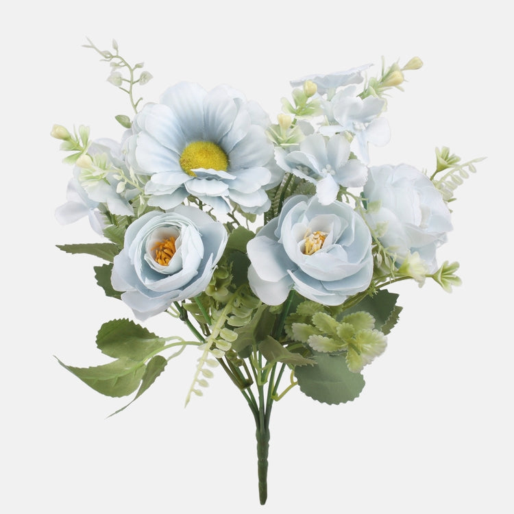 Zinnia/Camellia -kimppu tekokukkakimppu sininen - Tekokukat.fi