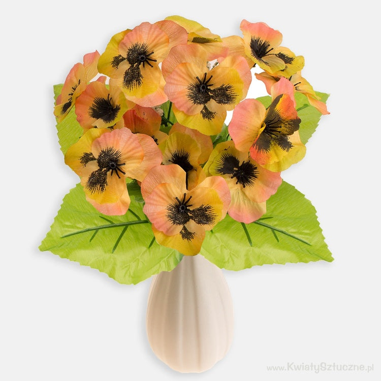 Orvokki tekokukkakimppu vaaleanoranssi/vaaleanpunainen/vihreä reuna - Tekokukat.fi