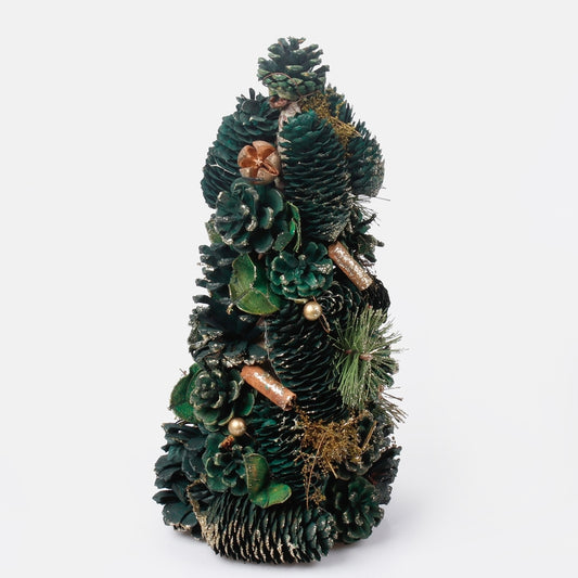 Pöytäkartio joulukuusi 35 cm koristeella ja glitterillä Dk. Vihreä/kulta - Tekokukat.fi