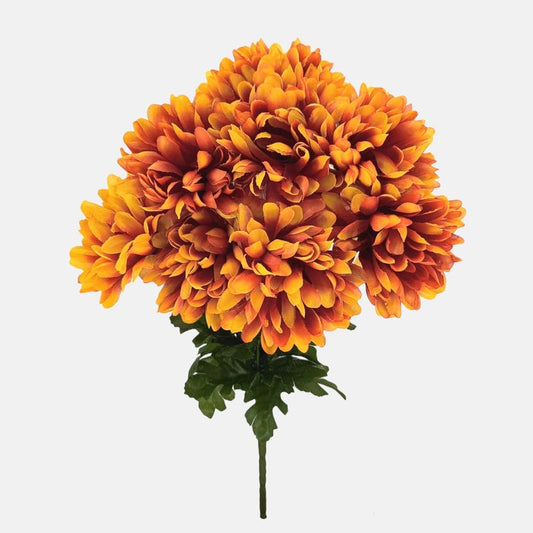 Krysanteemi x 9 tekokukkakimppu oranssi/keltainen reuna - Tekokukat.fi