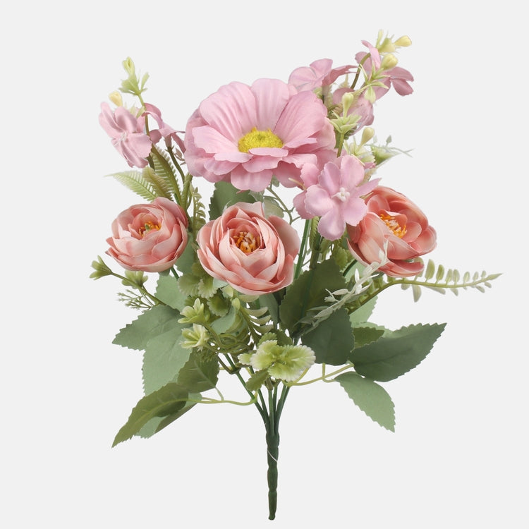 Zinnia/Camellia -kimppu tekokukkakimppu vaaleanpunainen - Tekokukat.fi