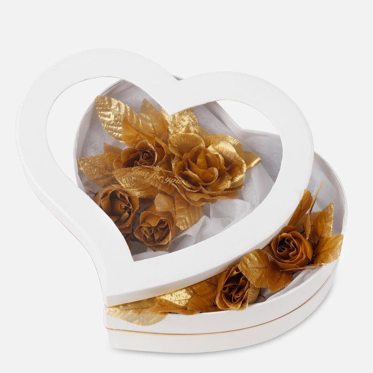 Kukkalaatikko - Heart L Valkoinen/kulta - Tekokukat.fi